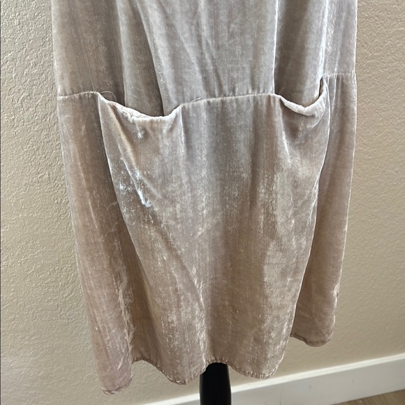 Anthropologie Floreat Crinkle Crushed Velvet Dress Champagne Pockets 0135 - Picture 4 of 9